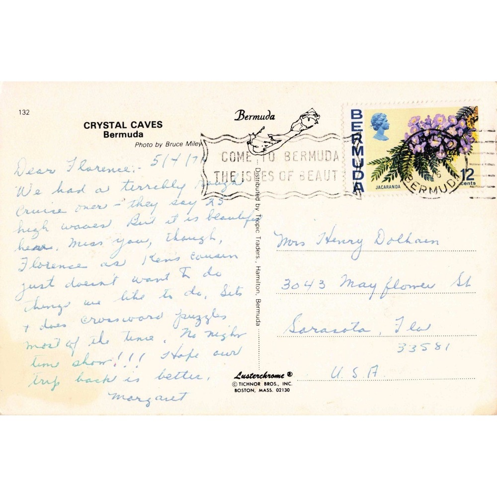 Vintage Crystal Caves Bermuda Postcard Lusterchrome 1971 Postmarked Bruce Miley - Picture 2 of 2
